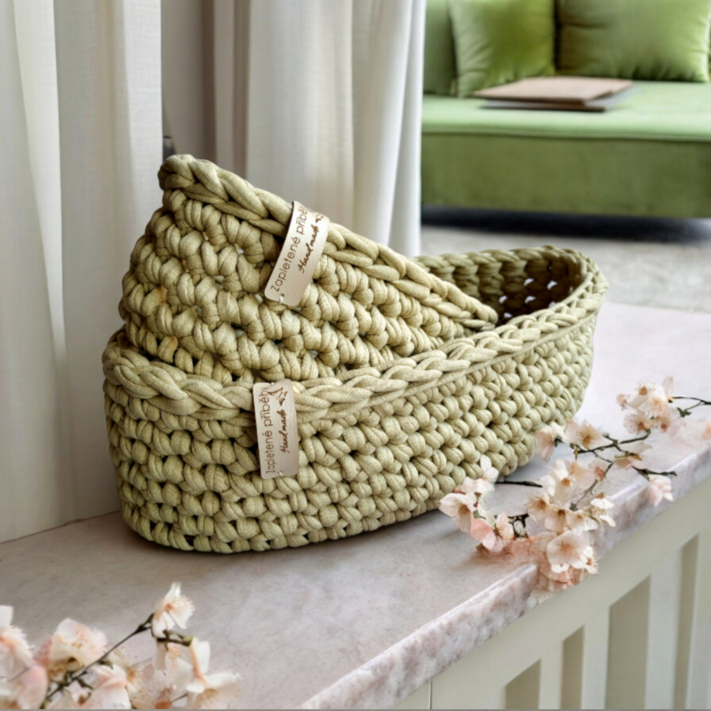 kosik hackovany ovalny set khaki bezovy savana